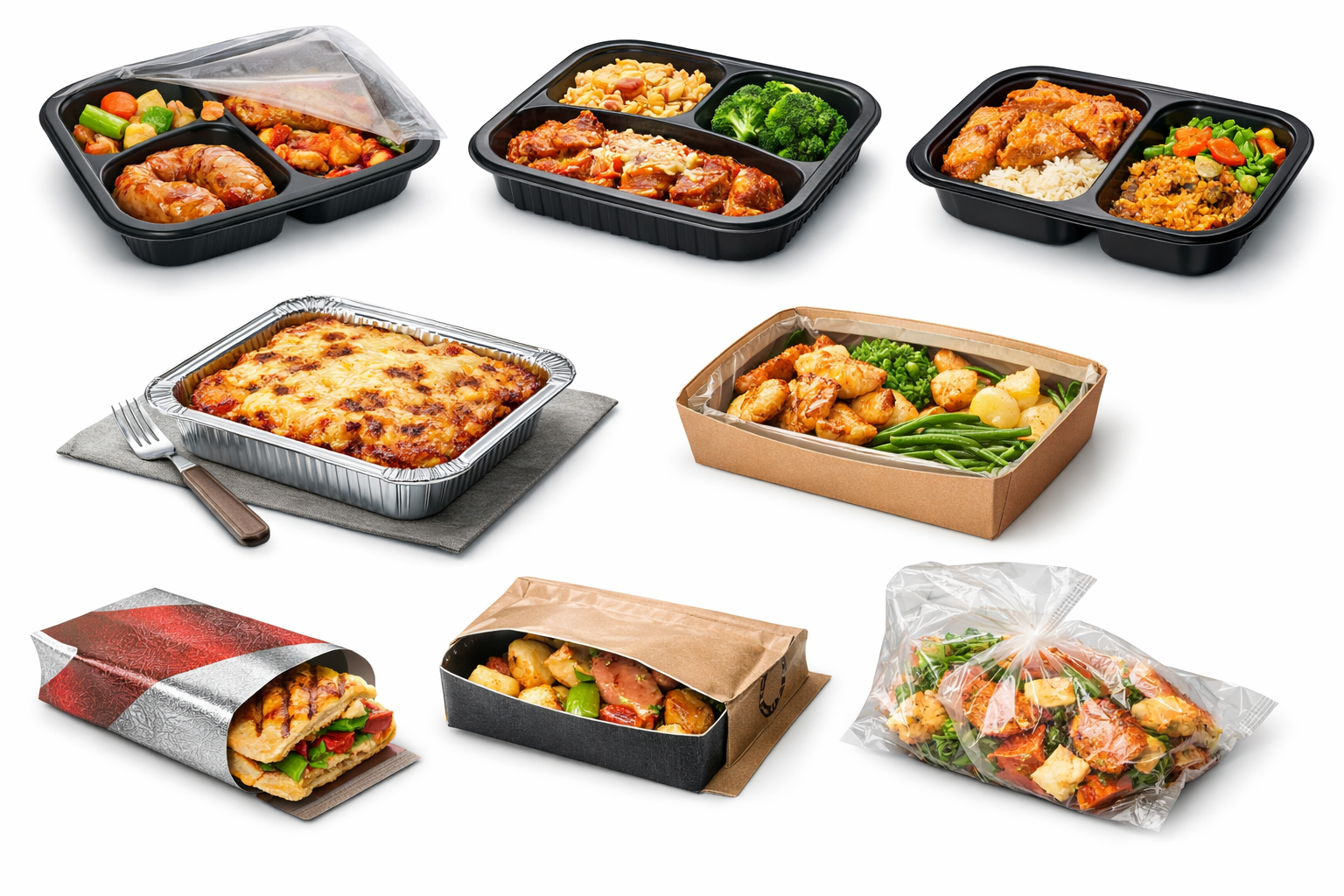 Current food packaging formats - CPET trays, aluminium, paperboard, cooking bags